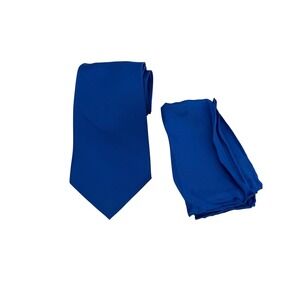 Steven Land Mens Royal Blue Solid Necktie and Pocket Square Set NWTs(TG23)